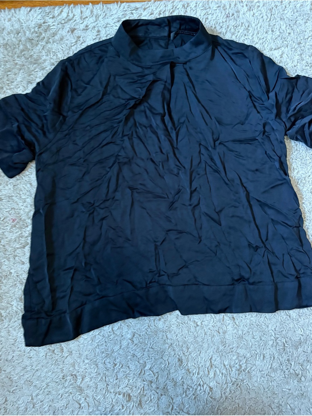 Women’s Black Short-Sleeve Mock Neck Blouse